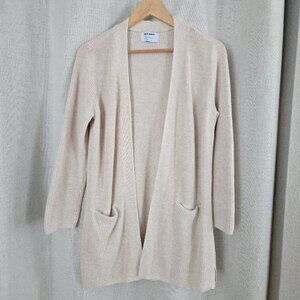 Old Navy Open Front Ribbed Knit Longline Cardigan with Pockets, Size S Oatmeal B
